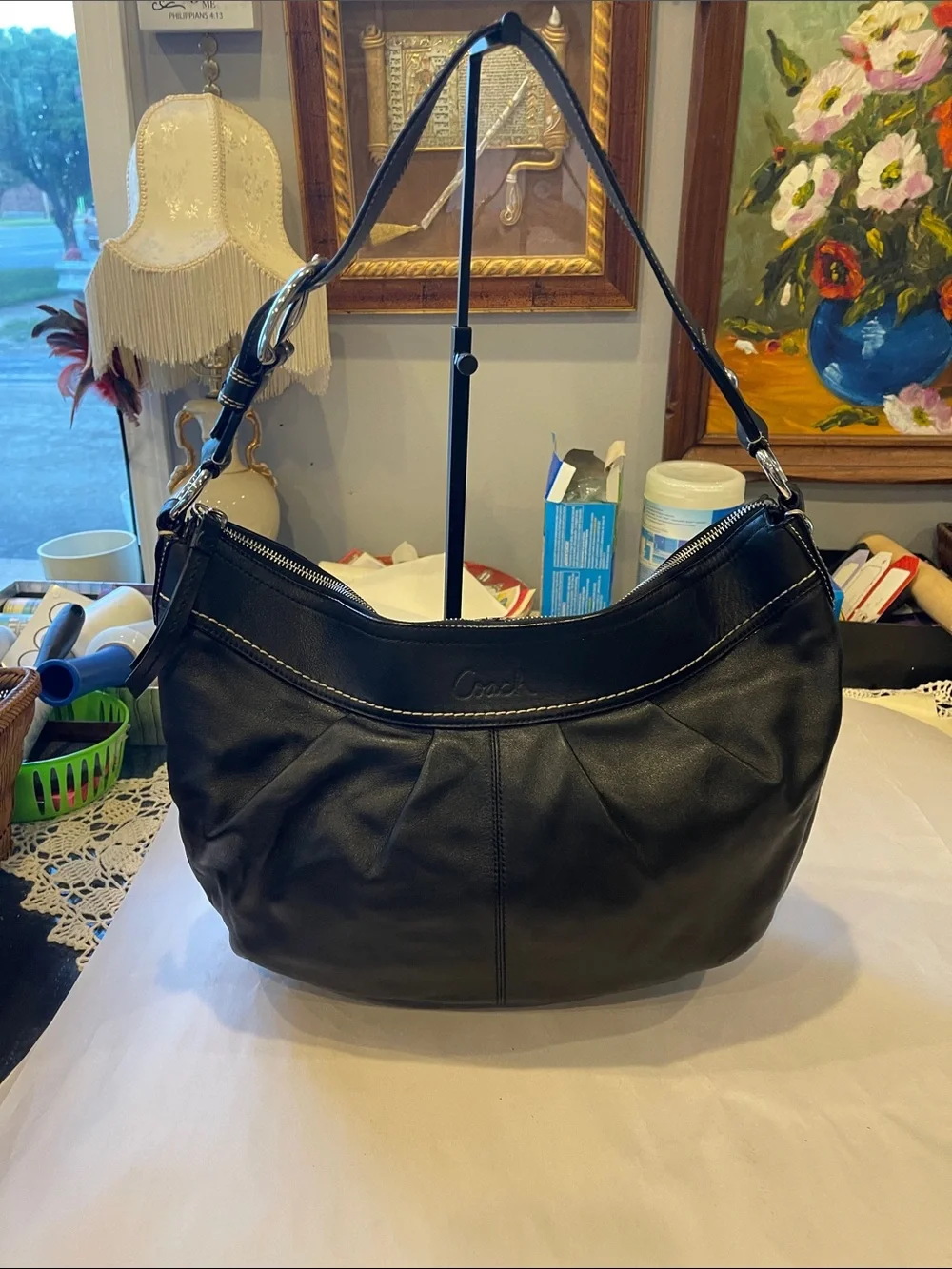 Coach Soho  Black Cowhide Leather Shoulder Hobo Bag with silver hardware